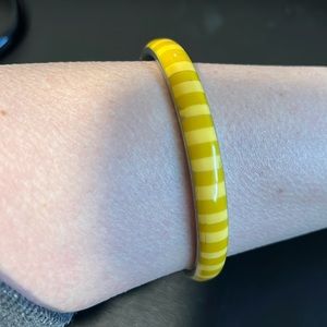 Vintage Bangle Bracelet, Yellow Striped Enamel, Silver Interior, Thin, Boho